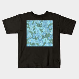 Forget-me-not flower pattern on Blue Background Kids T-Shirt